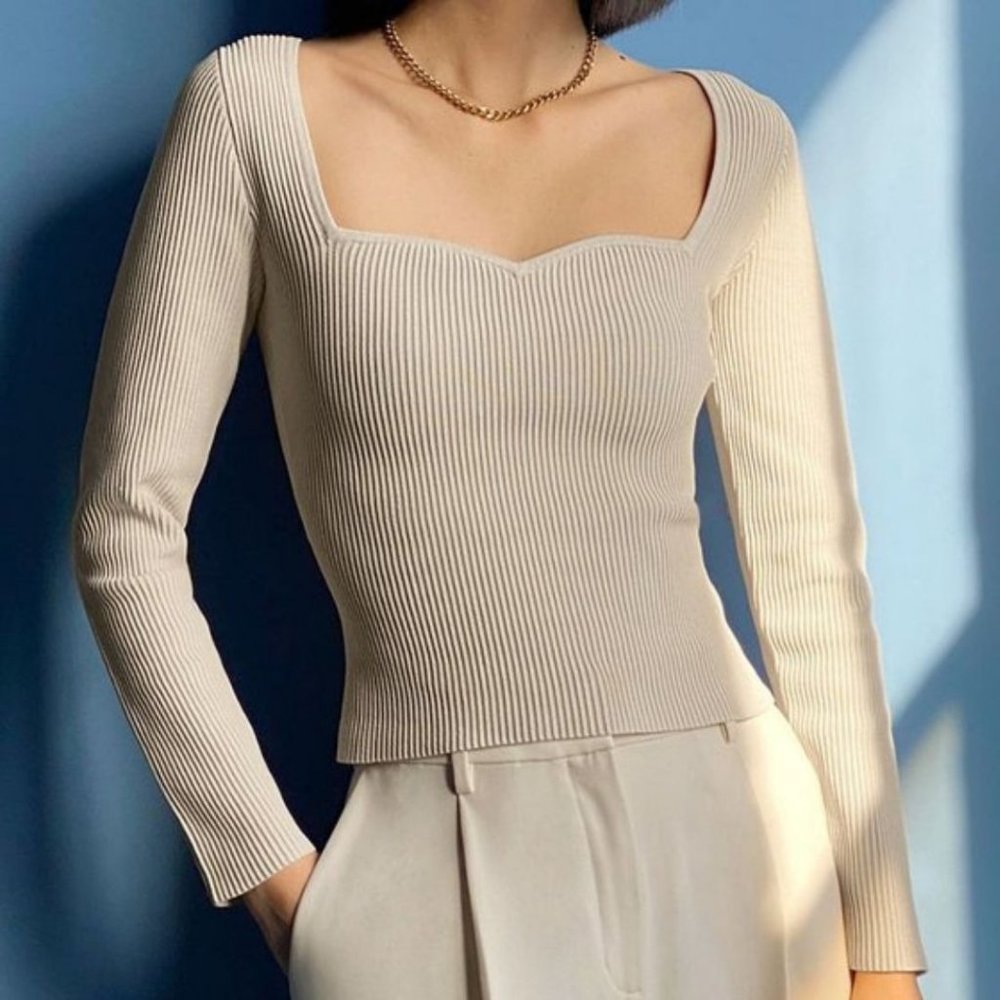 Babaton Sculpt Tank Ribbed Sweetheart Long Sleeve Matte Pearl Size M Aritzia